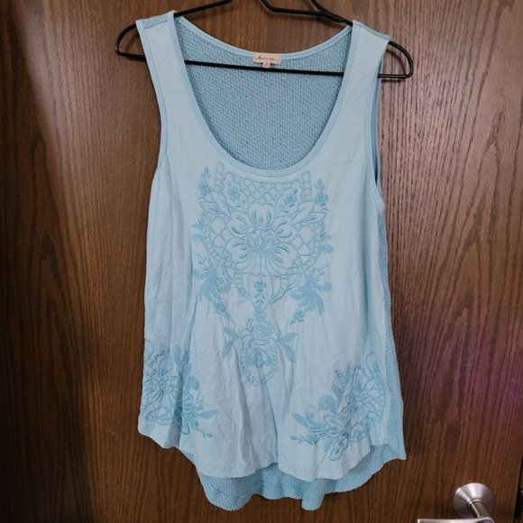 Gorgeous Mododoc Los Angeles Aqua Blue Embroidered Tank Top Size Medium - Picture 1 of 12